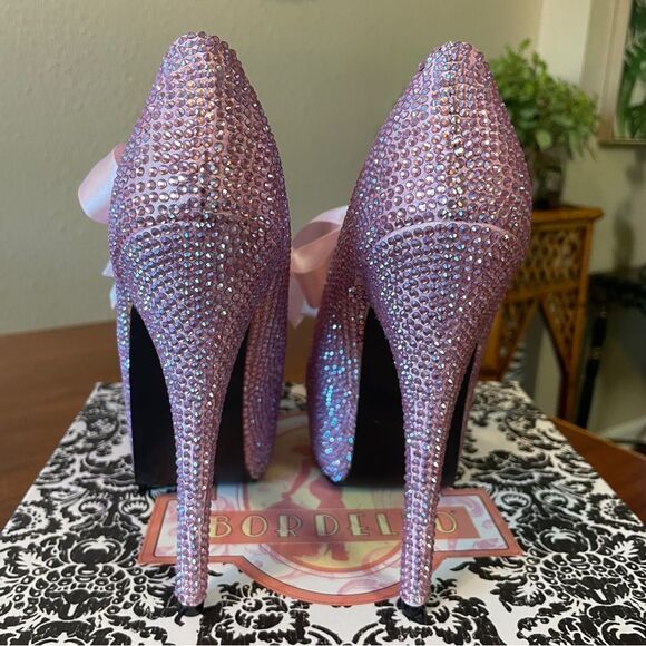 NIB Bordello Teeze-04R Uktra High Stiletto Rhinestone Heels Baby Pink Size 7 - Picture 8 of 12